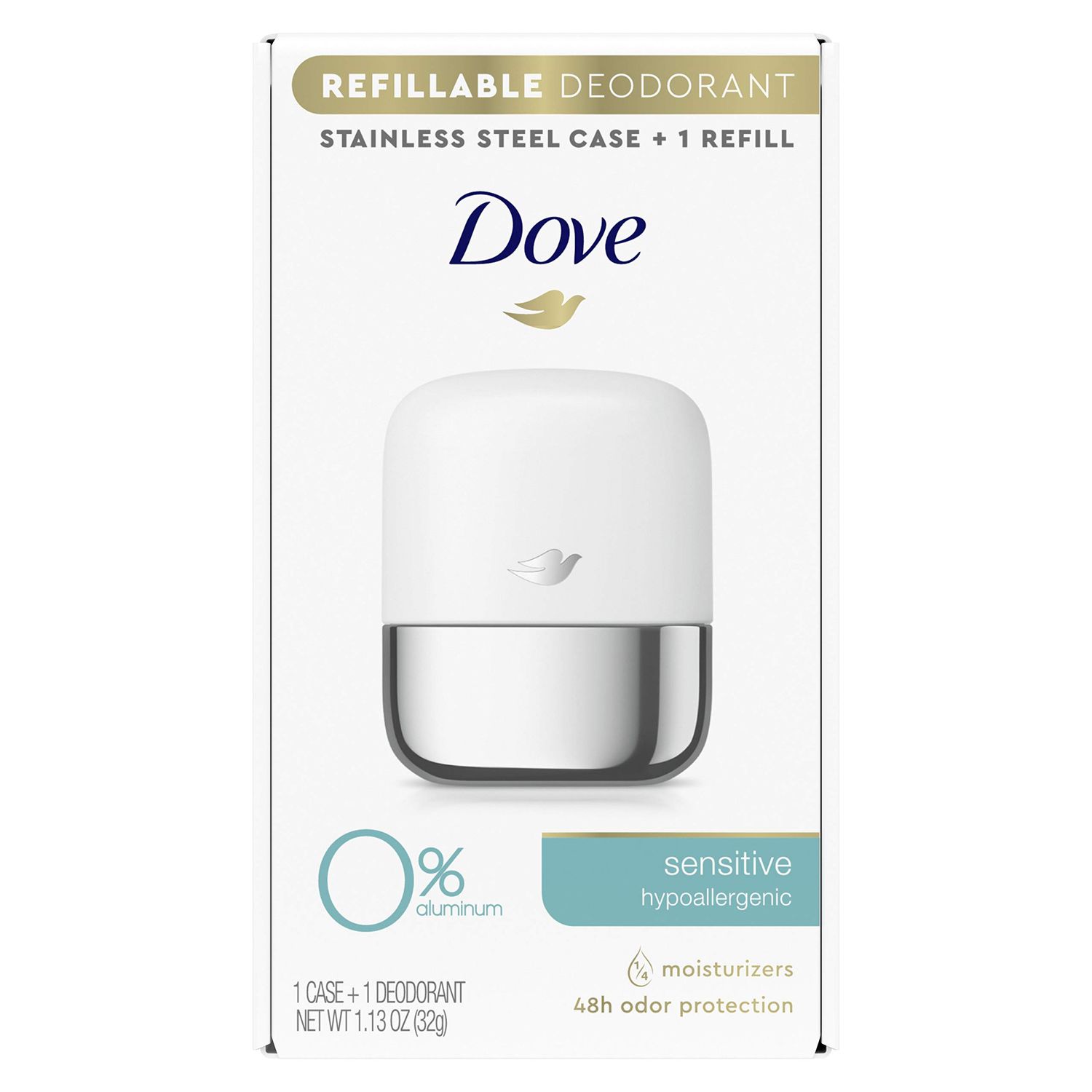 Dove Refillable Deodorant Starter Kit 0 Aluminum Sensitive Aluminum Free Deodorant 1.13 oz