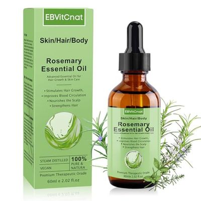 EBVitCnat 100 Pure Organic Rosemary Essential Oils for Hair Growth, Eyebrow and Eyelash Nourishment, Hair Loss Treatment, Women Men, 2 Fl Oz