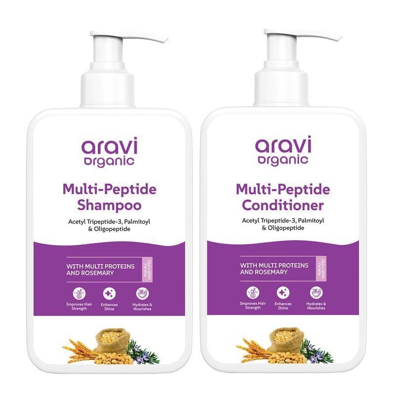 Aravi Organic Multi-peptide Shampoo Multi-peptide Conditioner For Healthy Hair Growth - Pack of 2
