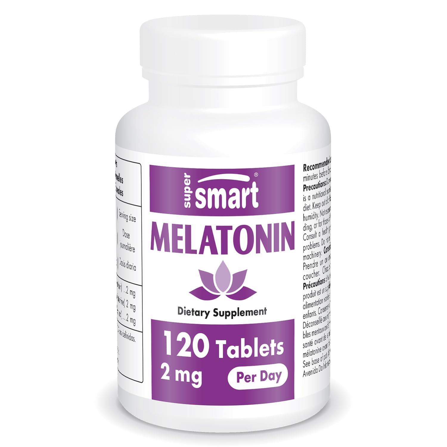 Supersmart - Melatonin 2mg per Day (99 Purity) - High Strength Melatonin Supplement - Natural Sleep Aid Non-GMO - Sugar Gluten Free - 120 Tablets