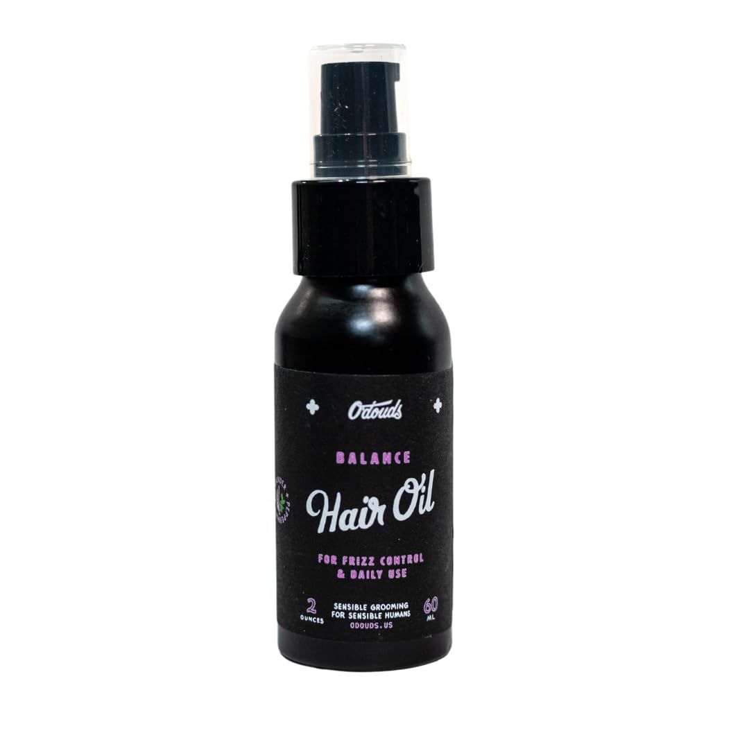 O&#39;Douds Balance Hair Oil - Daily Control for Dry, Flyaway Frizzy Hair - Conditions, Hydrates Pre-Heat Protection - Plant-Based with Lavender Peppermint, 2 oz.