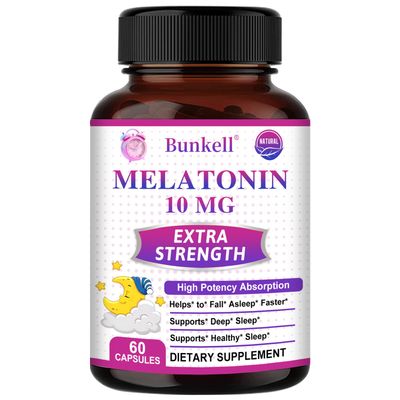 Bunkell Melatonin 10mg, Natural Extra Strength Formula, Supports Deep Restful Sleep, Sleep Aid for Adults, Non-GMO, Melatonin Sleep Supplement for Sleep Health Support, 60 Count