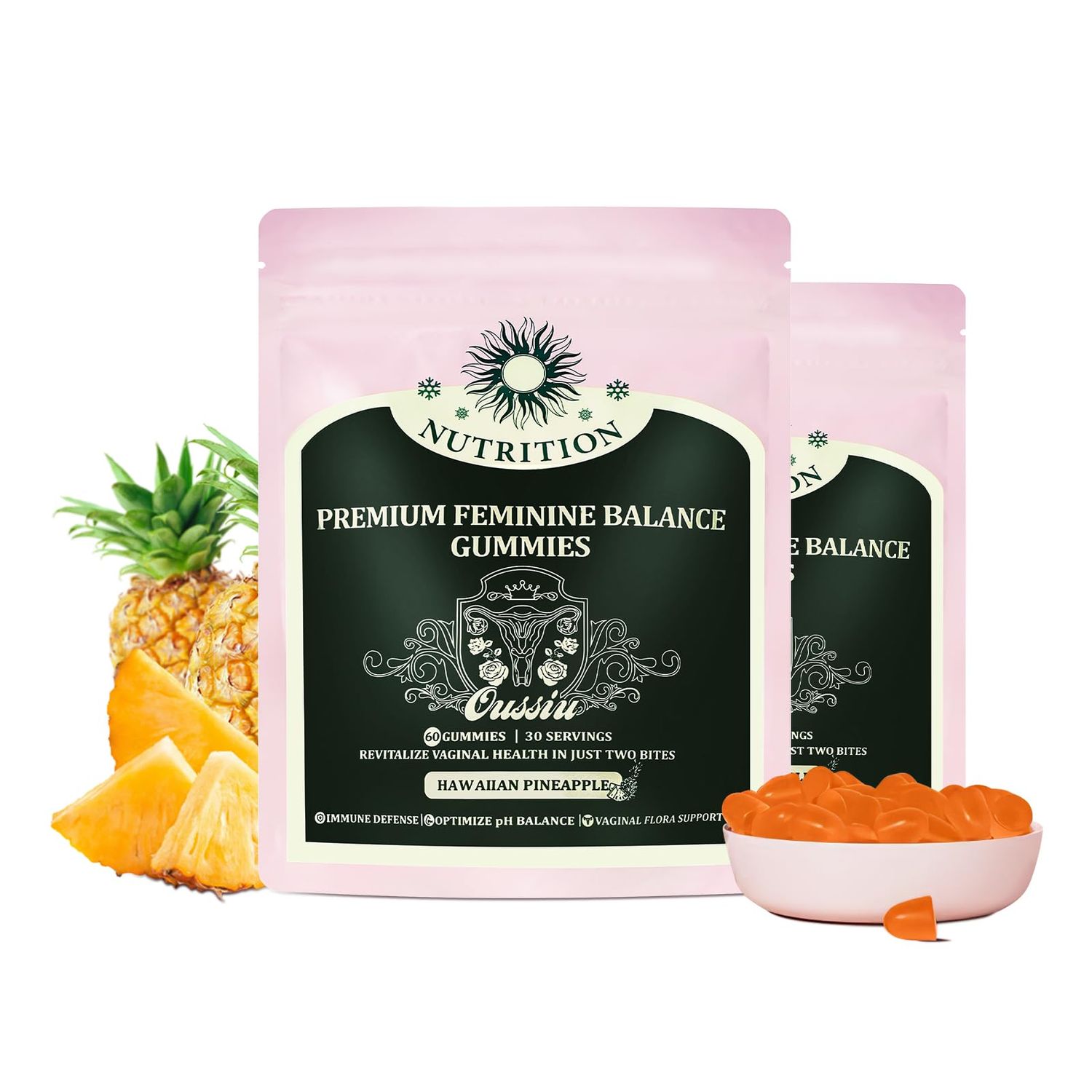 Taeci Premium Feminine Balance Gummies for Women&#39;s Health - Hawaiian Pineapple Flavor, Supports Vitality Gut Health(60 Count (Pack of 2)