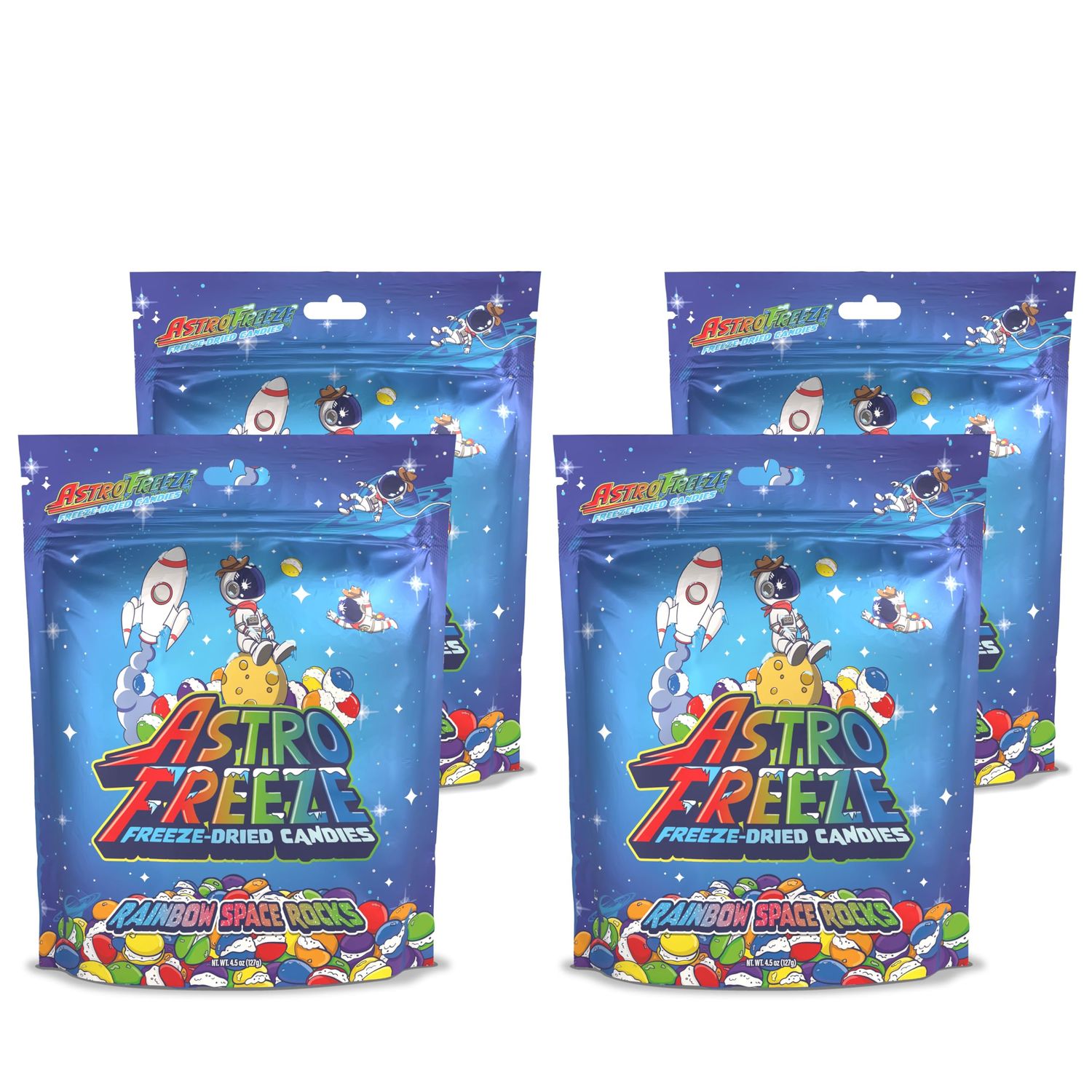 Premium Freeze Dried Skittles - 4-pack 18oz 1.13lb - Rainbow Space Rocks Freeze Dried Candy - Original Skittle Flavors Lime, Strawberry, Grape, Orange, Lemon