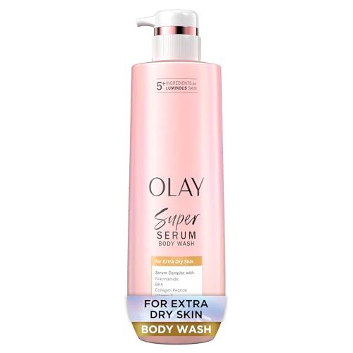 Olay Super Serum Body Wash for Extra Dry Skin, 24hr Long Lasting Hydration, 5 Ingredient Serum Complex for Bright Even Firm Luminous Skin, 18.5 fl oz