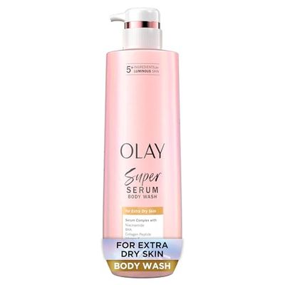 Olay Super Serum Body Wash for Extra Dry Skin, 24hr Long Lasting Hydration, 5 Ingredient Serum Complex for Bright Even Firm Luminous Skin, 18.5 fl oz