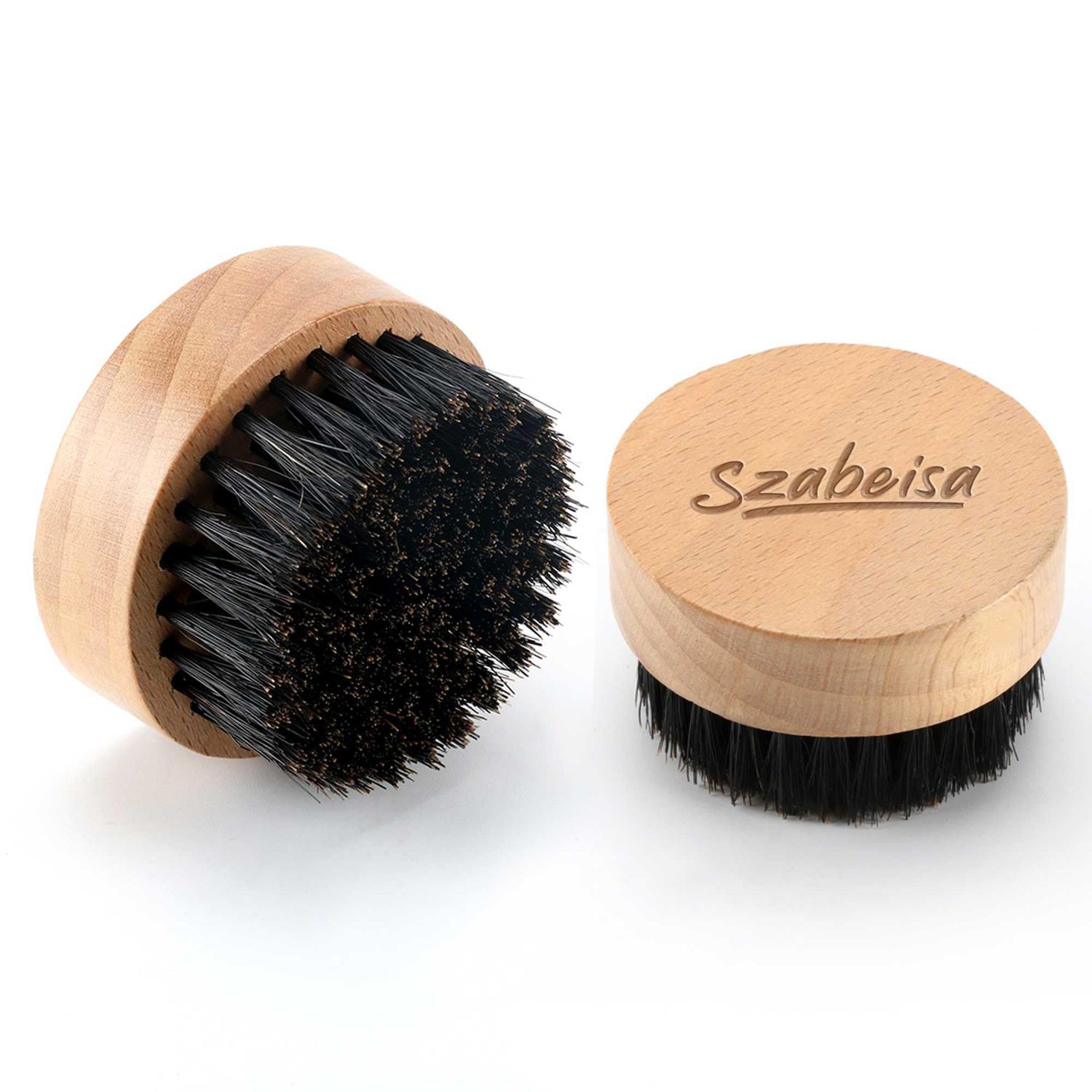 Szabeisa Wooden Beard Brush for Men Round Natural Soft Boar Bristle Mustache Brush Small Mini Travel Size Grooming Beard Hair Growth