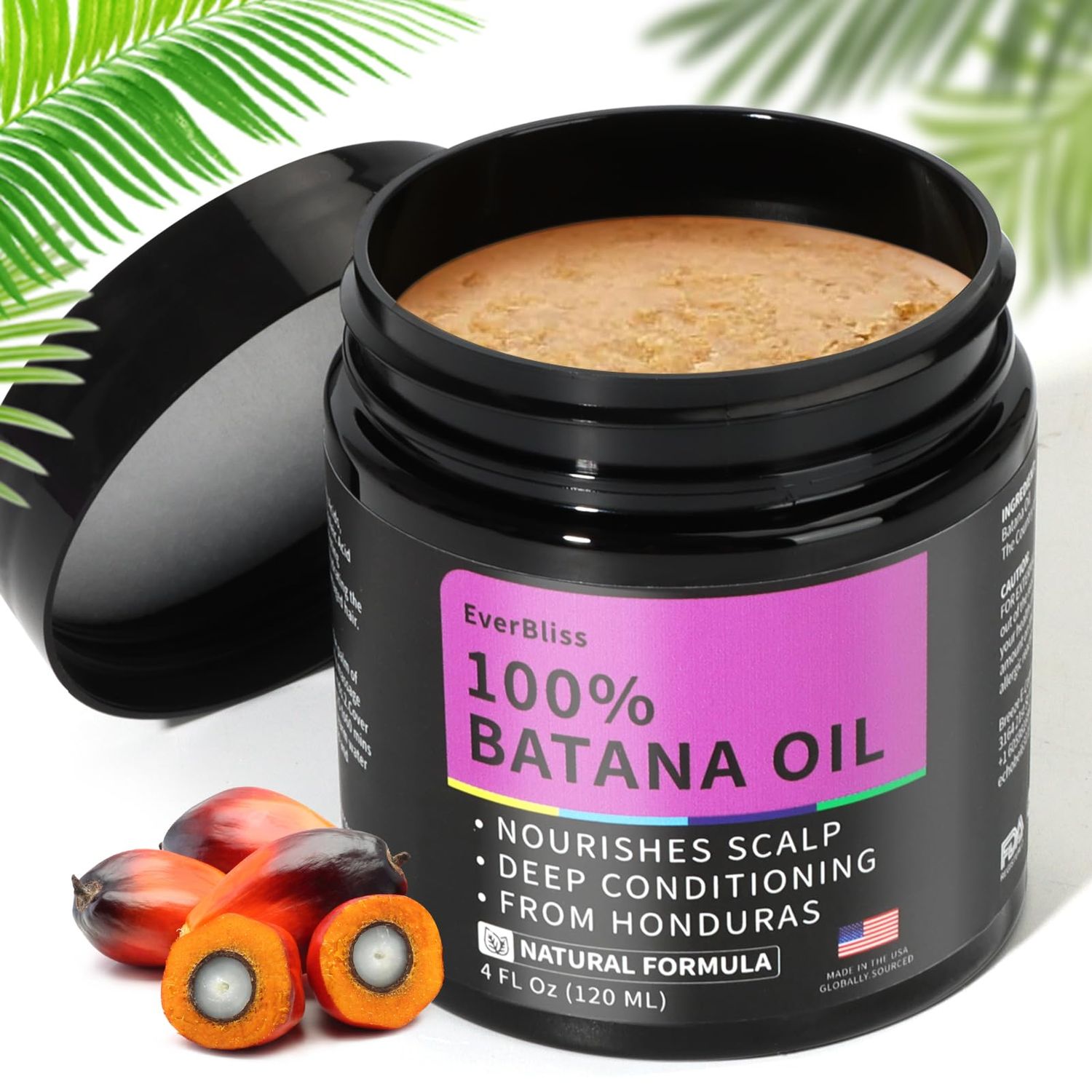 Raw Batana Oil for Hair Growth,Unrefined and Organic Batana Oil from Honduras for Hair Growth,Prevent Hair Loss,Dr. Sebi Unrefined Cold Pressed Cosmetic Scalp Mask for Men Women (4oz)