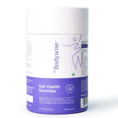 Be Bodywise Biotin Hair Gummies for Stronger, Shinier Hair Nails 60 Days Pack with Biotin, Zinc, Folic Acid, Fibre Multivitamin Strawberry Flavour No Added Sugar Gut Friendly