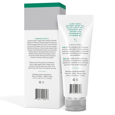 Applebiotic Scalp and Body Scrub - Body, Hair Face Scrub with Sugar, Green Tea Coconut Oil to clarify remove product buildup, 6 oz