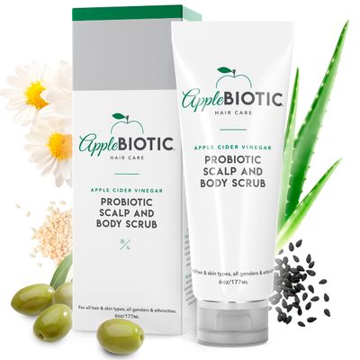 Applebiotic Scalp and Body Scrub - Body, Hair Face Scrub with Sugar, Green Tea Coconut Oil to clarify remove product buildup, 6 oz