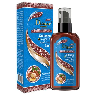 DISAAR Beauty Hair Serum Anti Frizz 2in1 Mild Formula Nourish Repair Color Protection Damaged Repair 120ml4.23fl.oz (Collagen Argan Oil)