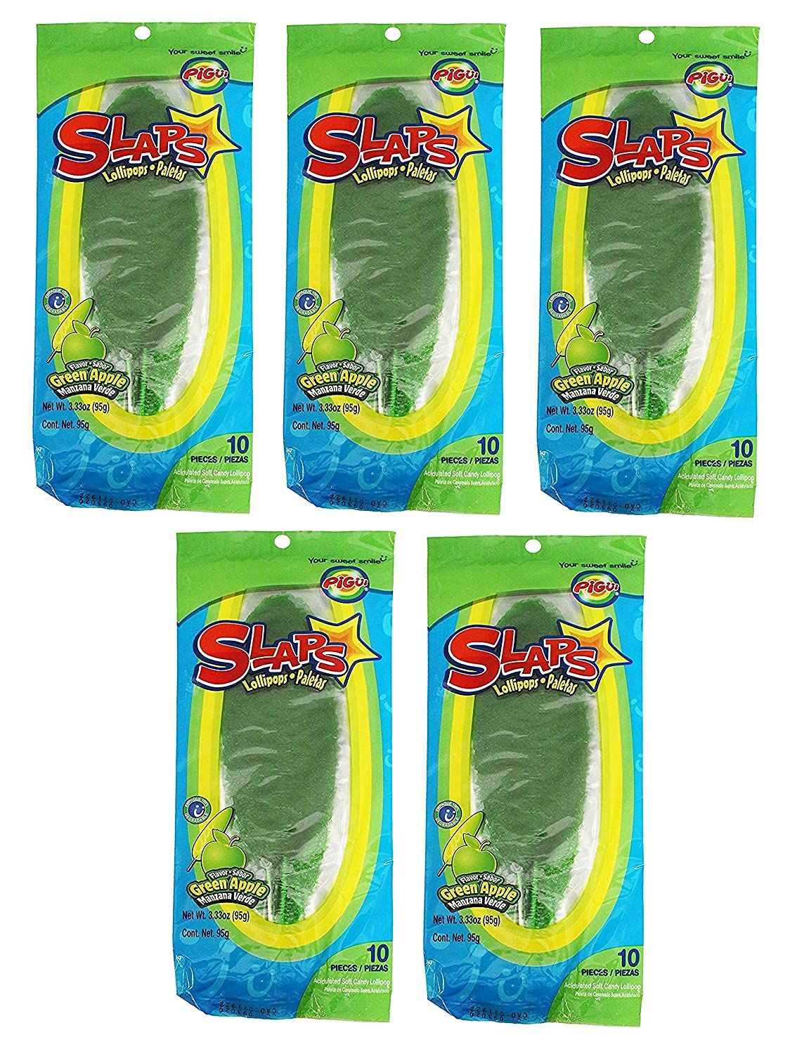 Pigui Mexican Slaps Lollipop Candy Green Apple Flavor - 50 Pieces Total Dulces Pigui Paletas
