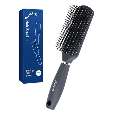 RHOS Hair Brush for Men - Detangler Hair Brush for StylingMassage - Nylon Bristles for Wet Dry Hair, Bangs, Thin, Short Hair - Gray