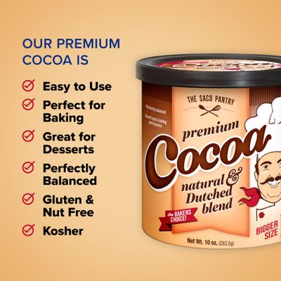 SACO Pantry Premium Cocoa, Natural and Dutched Blend, 10oz (Pack of 2), Certified Kosher, Gluten-Free Nut-Free