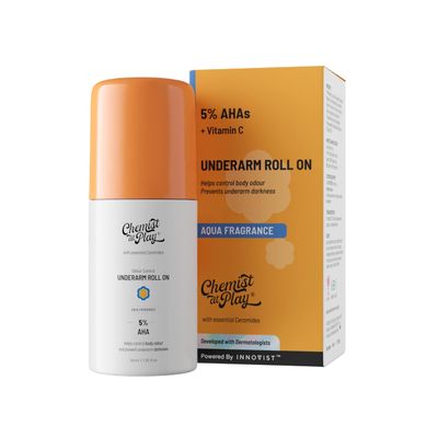 Chemist At Play UnderArm Roll-On with 5 Lactic Acid 1 Mandelic Acid Prevents Odour Brightens Skin Exfoliates Underarm Long Lasting Aqua Fragrance Alcohol Aluminium Free (1.3 Ounce)