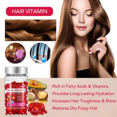 zoxpm Hair Vitamins Serum Capsule, Hair Treatment Serum Oils, No Need Rinse Hair Repair EssenceRich in Vitamins A C E Pro B5 Oil for Hair,Hair Serum for Frizzy and Dry Damaged Hair (40 Pcs), Red