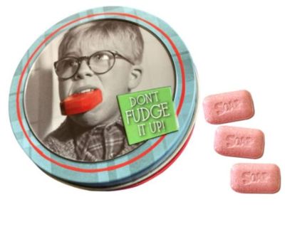 Boston America A Christmas Story Dont Fudge It Up Sour Cherry Candy - One (1) Collectible Tin - Soap Shapped Candies, Red
