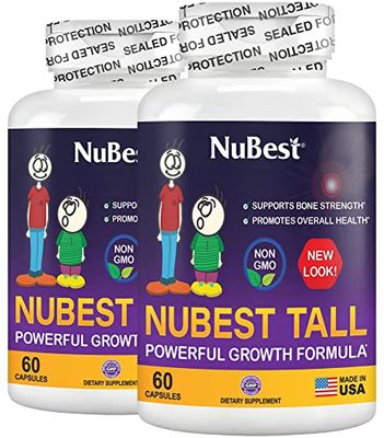 NuBest Tall - Powerful Formula for Strong Bones, Immunity Healthy Development with Calcium, Collagen Herbs - for Children (5) Teens Who Dont Drink Milk Daily - 2 Pack 2 Months Supply