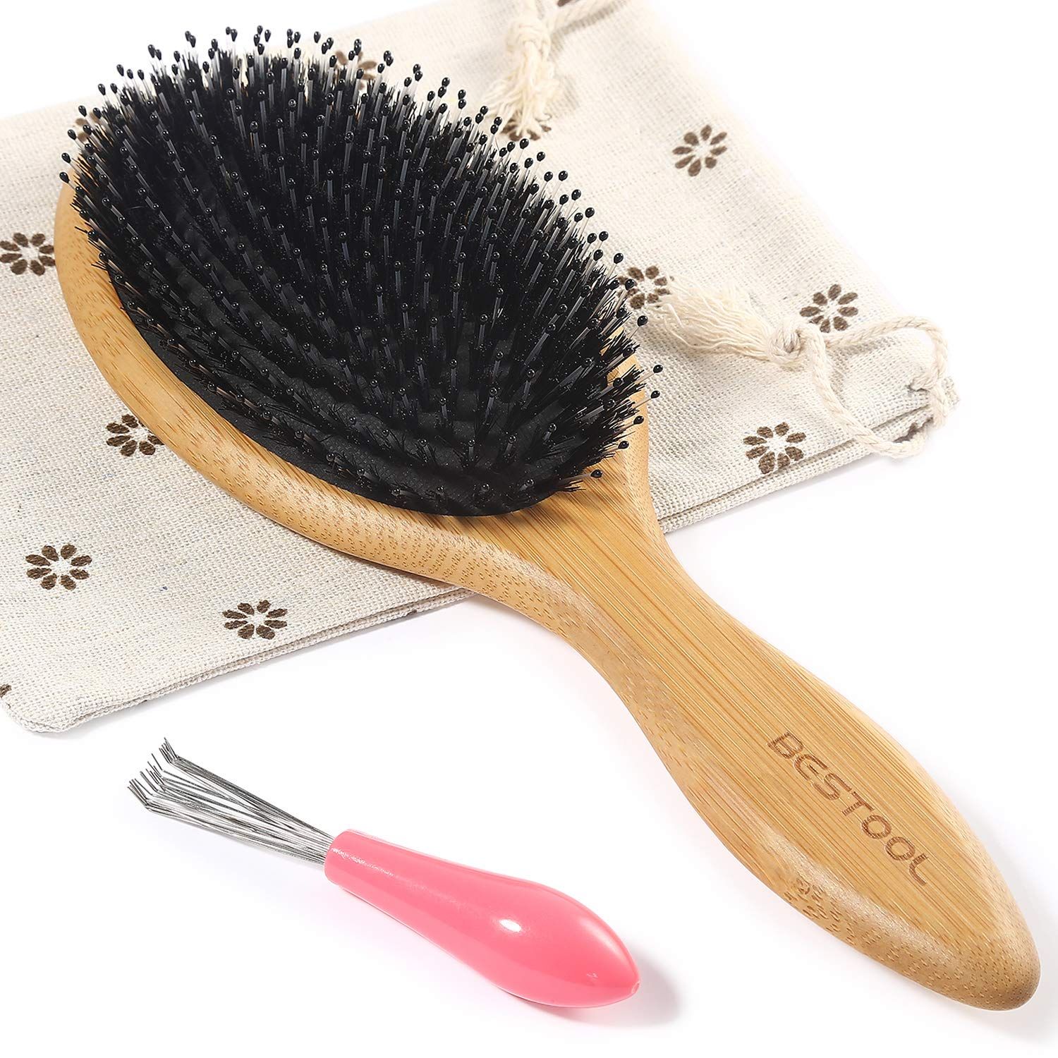 BESTOOL Hair Brush, Boar Bristle Hair Brushes for Women men Kid, Boar Nylon Bristle Brush for WetDry Hair Smoothing Massaging Detangling, Everyday Brush Enhance Shine Health (Round)