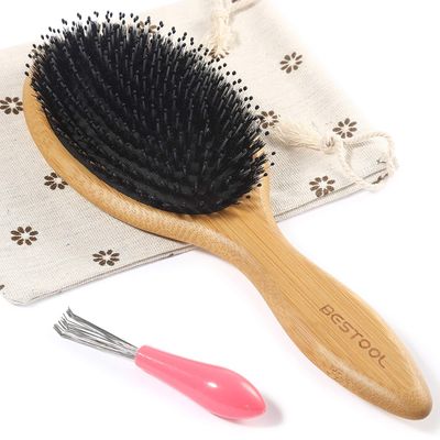 BESTOOL Hair Brush, Boar Bristle Hair Brushes for Women men Kid, Boar Nylon Bristle Brush for WetDry Hair Smoothing Massaging Detangling, Everyday Brush Enhance Shine Health (Round)