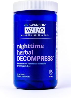 Swanson WIO Night time Herbal Decompress - No Melatonin, Chamomile, Valerian Root, Hops, Botanical, Non-Habit, 60 Capsules (30-Day Supply)