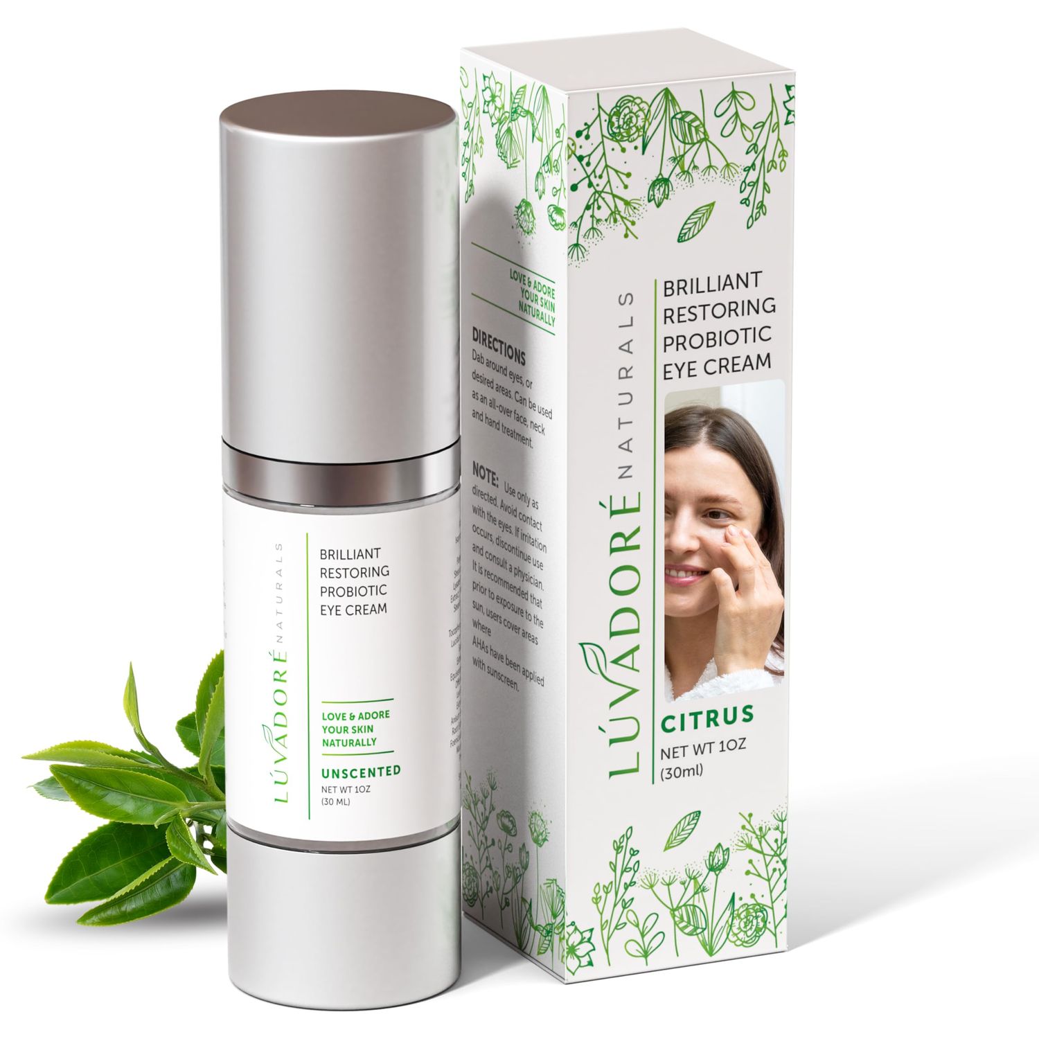 Luvadore Naturals Brilliant Restoring Probiotic Eye Cream - Under Eye Cream with Caffeine, Green Tea, Hyaluronic Acid, Botanical Ingredients - Facial Serum for Puffy Eyes, Dark Circles, Wrinkles