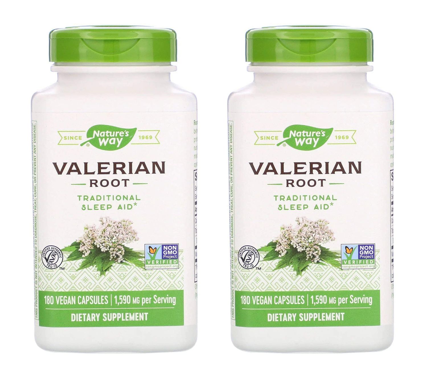 Nature&#39;s Way Valerian Root 1,590 Milligrams Traditional Sleep Aid as a Dietary Supplement (180 Vegan Capsules) Pack of 2