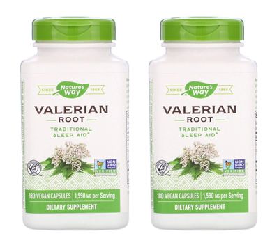Nature&#39;s Way Valerian Root 1,590 Milligrams Traditional Sleep Aid as a Dietary Supplement (180 Vegan Capsules) Pack of 2