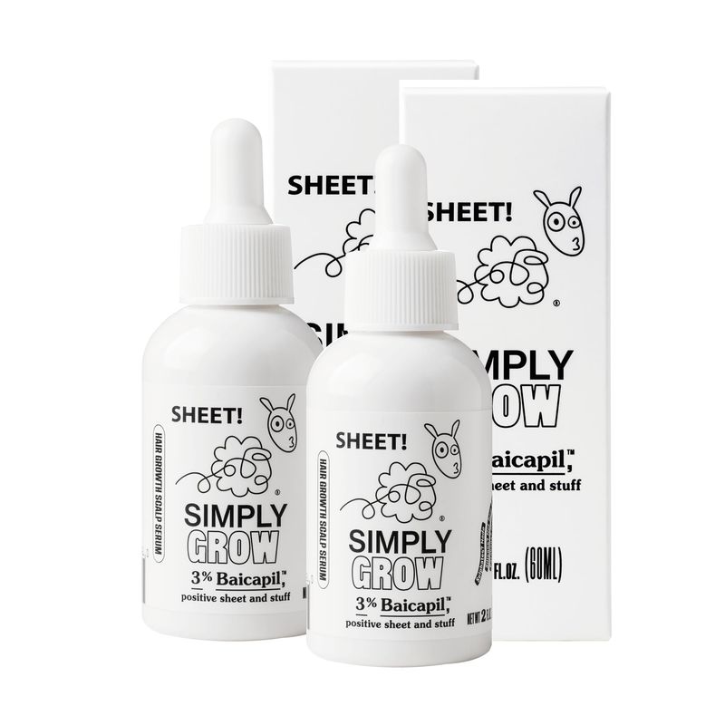 SHEET! Hair Growth Serum - 2 Pack - Clinically Proven Hair Growth with 3 Baicapil - Stops Hair Loss, Boosts Density - Vegan, Genderless, Sulfate-Free - Leave-In, Water-Based Formula - 2 x 2 fl oz