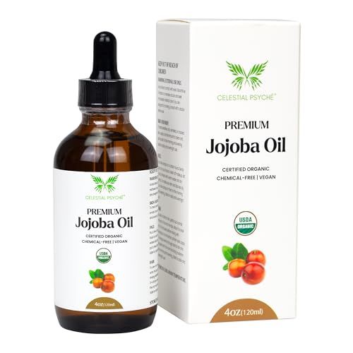 Celestial Psych USDA Certified Organic Jojoba Oil (4 Oz) 100 Pure Natural, Chemical-Free, Hexane-Free, Hair Growth, Scalp Care, Skin Hydration, Nails Natural Beauty Enhancement, Anti-Aging