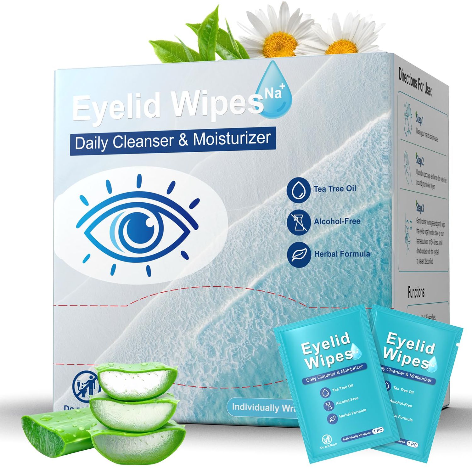 60PCS Eyelid Cleansing Wipes for Itchy Dry Eyes, Saline Based Eye Wet Wipes with Tea Tree Oil, Daily Eye Wipes for Styes Blepharitis, Moisture Soothes Eye Cleansing Wipes For Sensitive Eyes