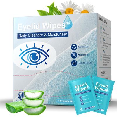 60PCS Eyelid Cleansing Wipes for Itchy Dry Eyes, Saline Based Eye Wet Wipes with Tea Tree Oil, Daily Eye Wipes for Styes Blepharitis, Moisture Soothes Eye Cleansing Wipes For Sensitive Eyes