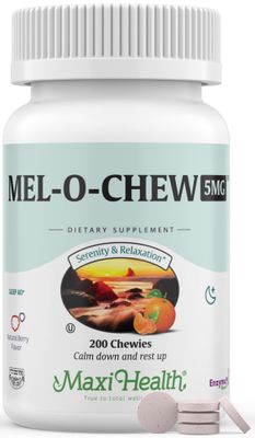 Maxi Health Extra-Strength Mel-O-Chew 5 MG Kosher Chewable Melatonin, Berry Flavor (200 Count (Pack of 1))