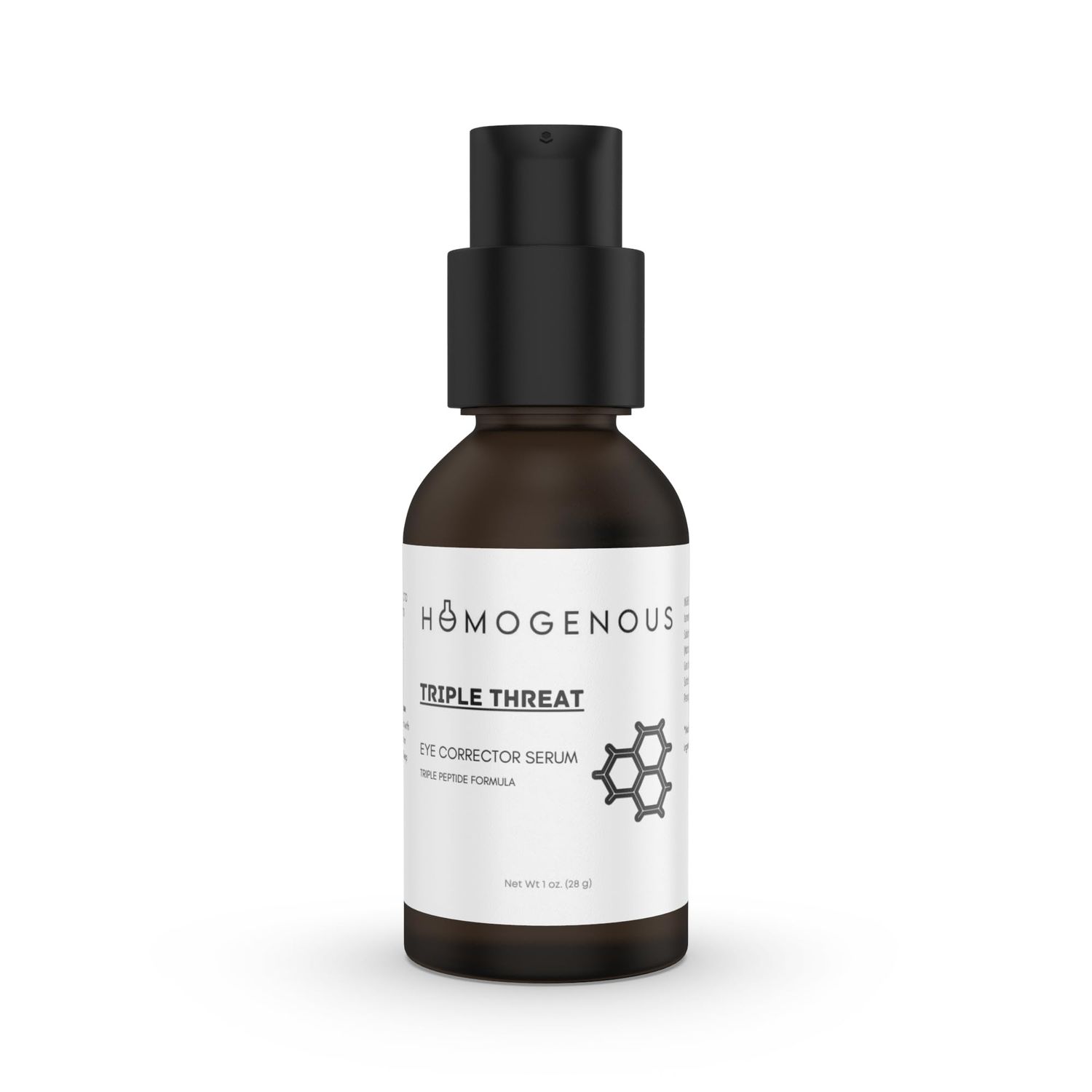 HOMOGENOUS Triple Threat Eye Corrector Serum, Triple Peptide Formula, 1 oz Amber Glass Pump Bottle