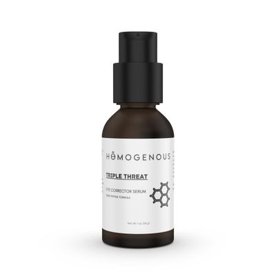 HOMOGENOUS Triple Threat Eye Corrector Serum, Triple Peptide Formula, 1 oz Amber Glass Pump Bottle