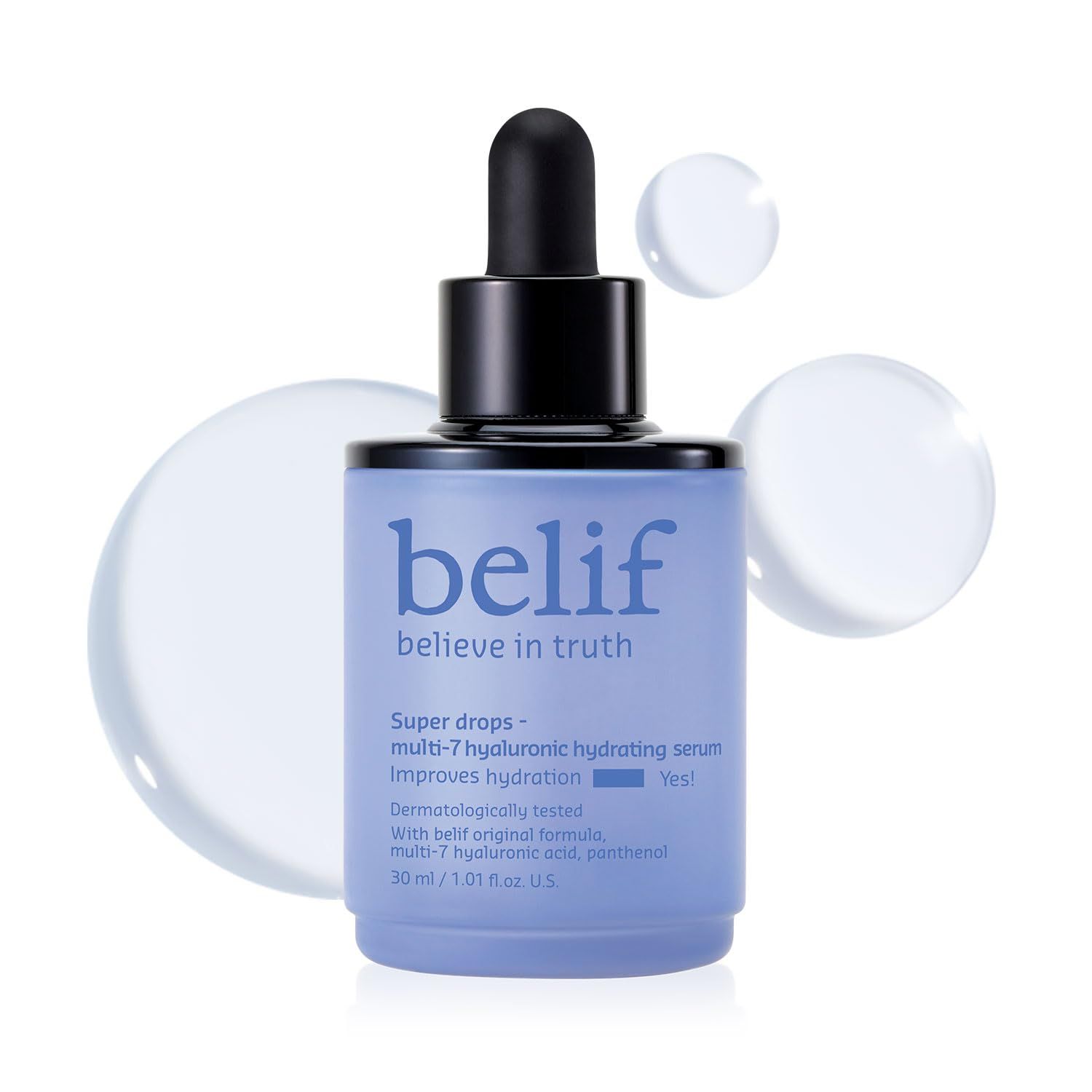 belif Super Drops Multi-7 Hyaluronic Hydrating Serum - 24-hr Moisturization, Hyaluronic Acid, Panthenol, Lightweight Daily Essence Korean Skincare (1.01 fl. oz)