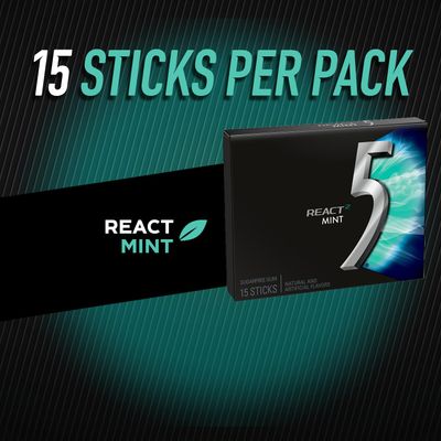 5 GUM React Mint Gum Sugar Free Chewing Gum Bulk, 15 Stick (10 Pack)