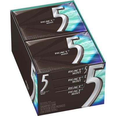 5 GUM React Mint Gum Sugar Free Chewing Gum Bulk, 15 Stick (10 Pack)