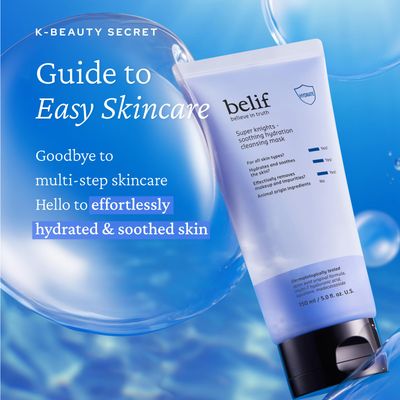 belif Super Knights - Soothing Hydration Cleansing Mask, 3-in-1 Facial Mask Cleanser with Hyaluronic Acid, Squalane, Madecassoside For Dry and Sensitive Skin Korean Skincare (5.0 fl. oz)