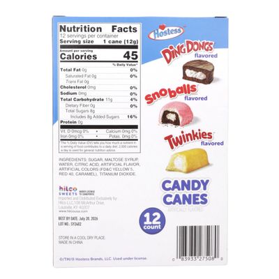 Hostess Assorted Candy Canes - Ding Dongs, Snoballs, and Twinkies Flavored Candy Canes, 12 Ct Box, 5.3 Oz
