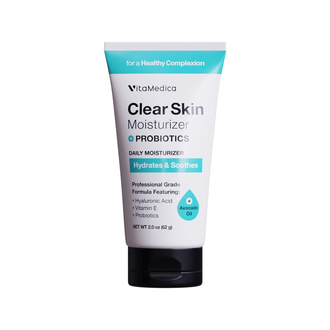 VitaMedica Clear Skin Probiotic Daily Facial Moisturizer - Lightweight Hydrating Water-Based Gel Cream with Vitamin E, Aloe, Squalane, Hyaluronic Acid