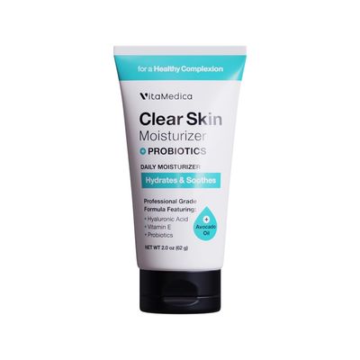 VitaMedica Clear Skin Probiotic Daily Facial Moisturizer - Lightweight Hydrating Water-Based Gel Cream with Vitamin E, Aloe, Squalane, Hyaluronic Acid