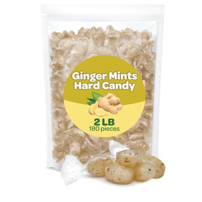 Ginger Mints - 2 Pound Bulk Pack (About 180 Count) - Hard Candy - Soothing Drops - Gluten Free