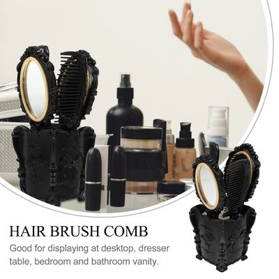 Detangling Hair Brush 5pcs Vintage Hand Mirror Comb Set with Storage Pot Antique Cosmetic Mirror Hair Dry Curly Styling Tool Travel Vanity Mirror