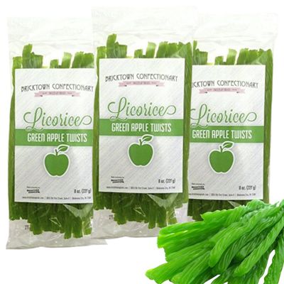 Green Apple Licorice Candy Pack of 3 - Fat-Free Old Fashioned Gourmet Licorice Twists in Bulk - Soft Chewy Texture with Bold Fresh Flavor - Easter Candy - (Total 24oz)