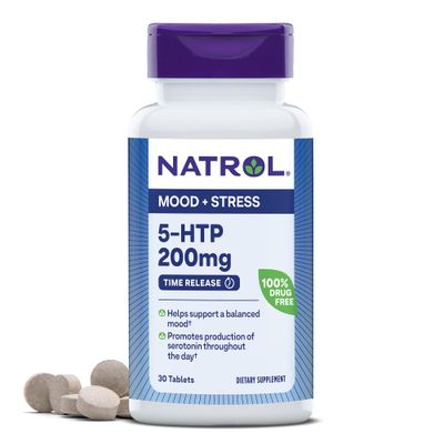 Natrol 5-HTP 200 mg, Time Release, Support a Balanced Mood, Dietary Supplement Provides Serotonin Production Throughout the Day, 30 Tablets, Up to a 30 Day Supply