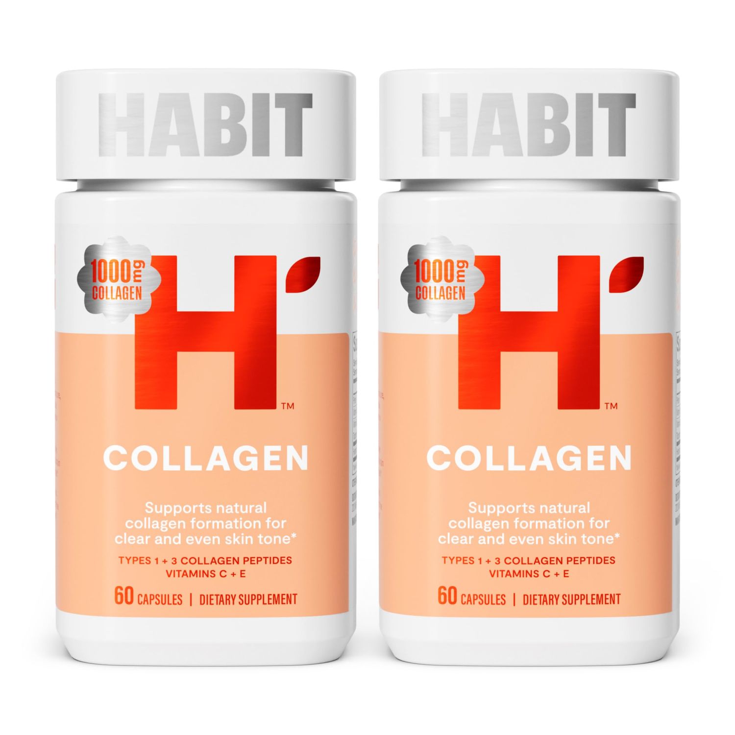 Habit Collagen Supplement 2 Pack (120 Capsules) - New Look, 2000mg Collagen Peptides, Vitamin C Vitamin E, Skin Health, Antioxidants, Non-GMO, Gluten Free