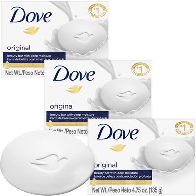 Dove Soap, Original Beauty Bar 3-Pack - 3-in-1 Moisturizing Face, Body Hand Soap, 4.75 Oz Ea