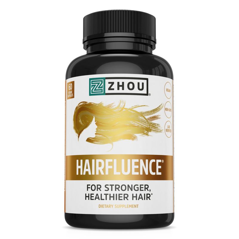Zhou Hairfluence - Vegan Biotin Supplement for Hair Growth for Men Women, Supports Stronger, Healthier Hair, Nails, Glowing Skin with B Vitamin Complex - 60 Veggie Capsules (Pack of 1)